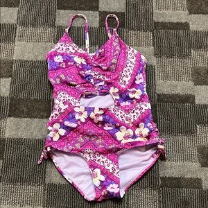 SO Pink and Purple Floral Kids Swim One Piece
